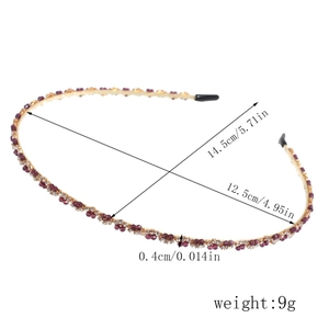 Macro view of crystal headband details with 14.5cm diameter and 0.4cm width specs