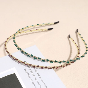 Elegant Alloy Rhinestone Headband Minimalist Korean Thin Hair Accessory Gold Frame Red Green Colored Beads Hairband For Women