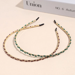 Elegant thin crystal headbands in dark green and burgundy with gold plating