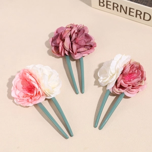 Vintage U-Shaped Flower Hair Stick Elegant Silk Fabric Floral Hair Pin For Women Hanfu Styling Accessories Wedding Jewelry