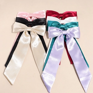 Grande Fermaglio per Capelli con Fiocco in Satin e Nastri Lunghi Tinta Unita Clip a Becco d'Anatra Elegante Accessori Capelli Donna