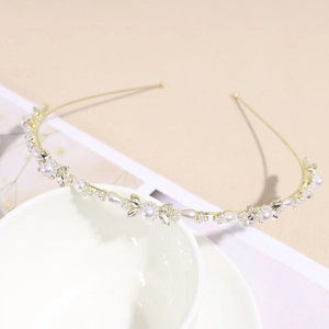Serre-Tête Élégant en Alliage Doré avec Fleur Nœud Künstliche Perles et Strass pour Femmes Accessoire Cheveux Mariage et Fête