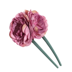 U-shaped hair fork with vintage withered rose peony flowers for bun hairstyles