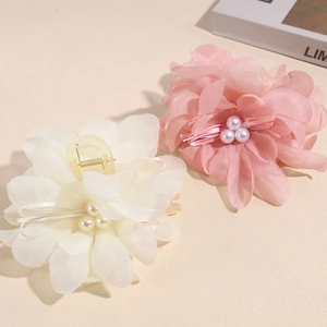 Elegante Molletta per Capelli a Forma di Fiore in Chiffon con Künstliche Perle Grande Clip a Squalo Accessori per Capelli per Matrimonio Festa