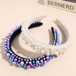 Elegant wide headband with handmade Baroque pearls on soft fabric and velvet base