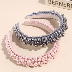 Handmade Baroque pearl sponge headband in pink and dark grey for a vintage look
