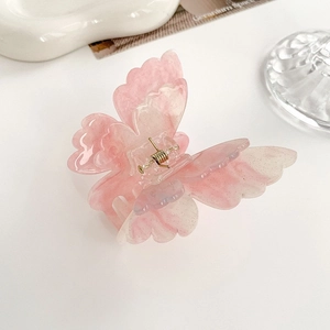 Pink 3D butterfly hair claw clip with marble texture and gold spring for women hair style