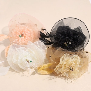 Vintage Mesh Feather Fascinator Hair Clip With Faux Artificial Pearl Rhinestone Flower Elegant Wedding Party Banquet Headpiece For Women