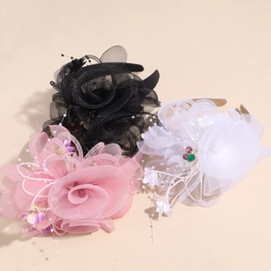 Serre-tête Élégant en Résille Fleurs Strass Künstliche Perles Rose pour Mariage Fête Banquet Femme Accessoires Cheveux Rétro