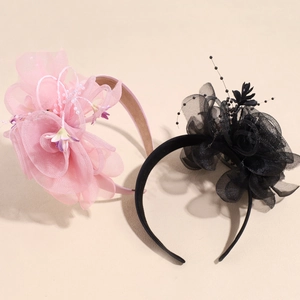 Serre-tête élégant avec fleur en tulle et strass pour fêtes et événements spéciaux