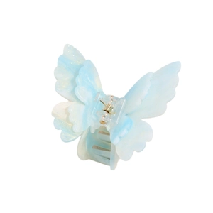 Light blue butterfly hair claw clip with shimmer marble texture and golden spring