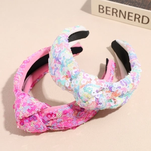 Cerchietti con paillettes rosa e bianche con nodo superiore e fodera antiscivolo