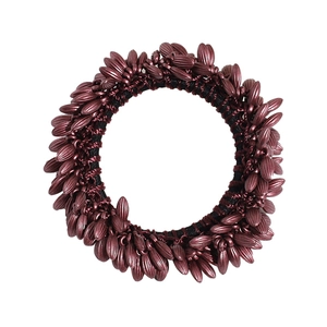 Deep burgundy beaded hair tie with black high-elastic rubber band on white background