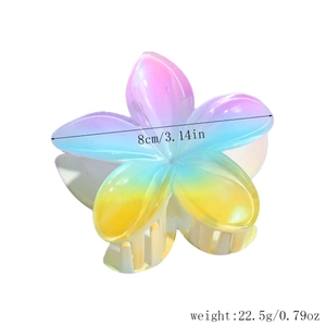 Détail de la pince à cheveux fleur de 8 cm avec dégradé et mesures de taille et de poids