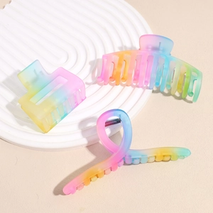 Large Matte Rainbow Gradient Hair Claw Clip Geometric Non-Slip Shark Hair Catch Barrette For Women Daily Hair Accessories