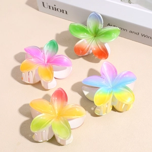 Pince à Cheveux Frangipanier pour Femmes Résine Dégradé Nacré Barrette Antidérapante Tenue Forte Accessoires Cheveux