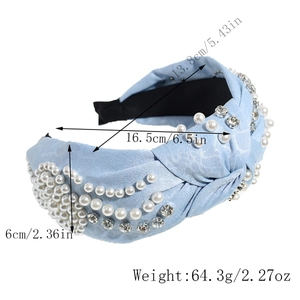 Dimensions détaillées du serre-tête bleu avec perles blanches et strass