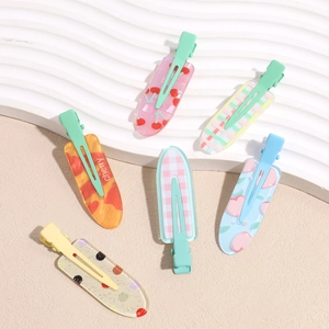 Set of 6 jelly color checkered hair clips with cherry and peach patterns for women