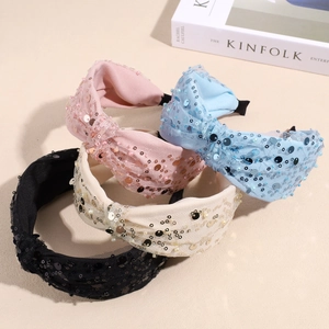 Cerchietto Elegante in Rete con Paillettes e Künstliche Perle Sintetiche Fascia Capelli Larga con Nodo per Donna Gioielli per Capelli Matrimonio