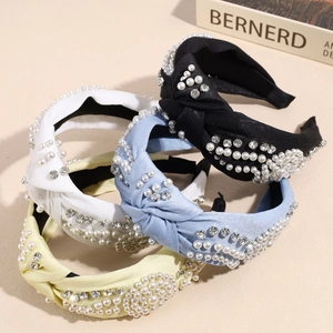 Serre-tête Large Bord Noué Style Coréen Pour Femmes Avec Künstliche Perles Fantaisie Strass Élégant Satin Accessoires Cheveux