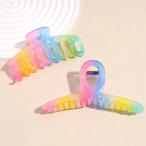 Gradient rainbow hair claw clips set with matte finish in 2-piece shark clip bundle