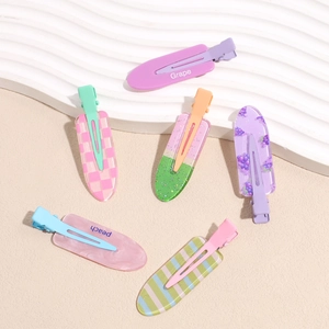 Set of 6 colorful jelly hair clips with checkerboard and fruit patterns for women