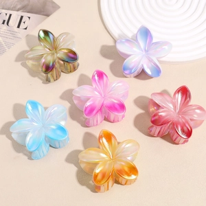 Pince à Cheveux Fleur Dégradé Nacré Irisé Résine Plumeria Pince Crabe Pour Femmes Coiffage Quotidien Accessoire de Mode