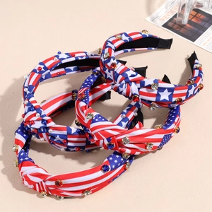 Serre-tête Noué en Strass Jour de l'Indépendance USA Bandeau Large en Tissu Patriotique Étoiles Rayures pour Femme Accessoires de Cheveux