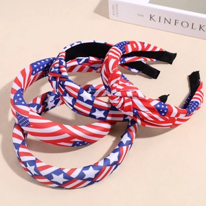 Patriotic American Flag Stars And Stripes Knotted Headband Wide Padded Sponge Hair Band For Independence Day Women Hair Accessories