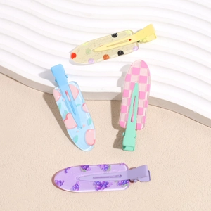 Sweet jelly-colored acrylic hair clips with checkered and fruit patterns for women
