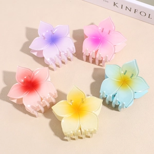 Elegant Gradient Plumeria Hair Claw Frangipani Flower Hair Clip Non-Slip Resin Shark Clip Women Beach Vacation Accessories