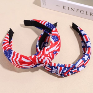 Set of two American flag knot headbands with stars and stripes fabric for women