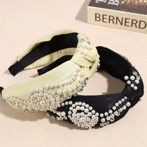 Serre-tête torsadé à strass et perles élégantes en couleurs jaune et noir classique