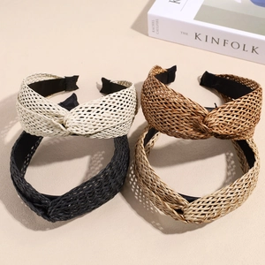 Vintage Geweven Gevlochten Haarband Met Brede Rand En Knoop Voor Dames Koreaanse Stijl Eenvoudige Zoete Haaraccessoires