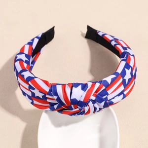 Detail of American flag fabric knot headband with stars and stripes design
