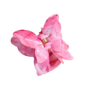 Pince à cheveux papillon marbre rose élégante avec ressort doré pour coiffage femme