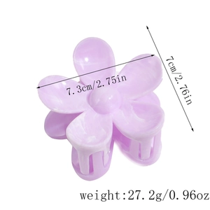 Detail view of purple flower hair claw clip with marble texture and dimensions 7.3cm