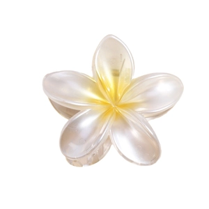 Elegante molletta per capelli a forma di plumeria con sfumatura bianca e gialla
