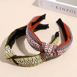Retro Knotted Headband Wide Brim Jacquard Geometric Ethnic Hair Band Vintage Turban Hair Accessories For Women Daily