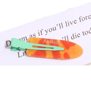 Jelly color marble pattern hair clip with red orange acrylic and mint green metal clip