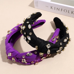 Serre-tête large noué baroque avec cristaux de luxe en violet et noir
