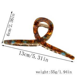 Detail view of 13cm oversized tortoise shell hair claw showing 6cm height and 55g weight