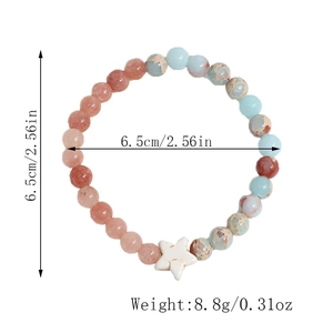 Detail view of colorful crystal beaded bracelet with star bead and size 6.5cm dimensions