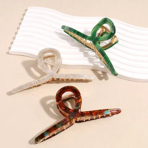 Extra Large Elegant Acetate Alloy Hair Claw Clip For Thick Hair Shark Clip French Style Marble Tortoiseshell Hair Accessories For Women