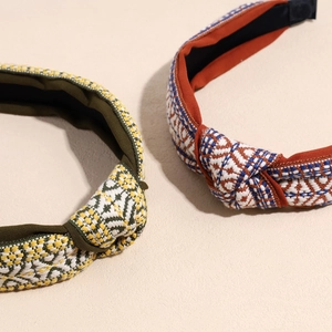 Vintage braided wide headband set in colorful woven fabric for women hair accessories