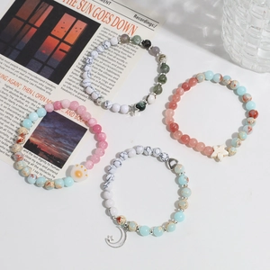 Handmade Glass Beaded Bracelet For Women Sweet Style Star Moon Heart Cat Claw Pendant Beaded Strand Bracelet Jewelry Gift