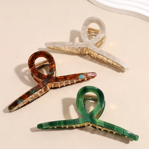 13cm large shark hair clips in marble white tortoise shell and emerald green