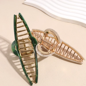 13cm large acetate shark hair claw clips in marble green and cream white for thick hair