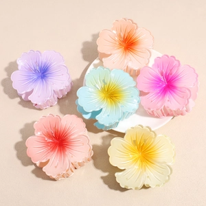 Tropical frangipani flower hair claw clips set with vibrant gradient colors