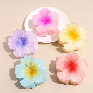 5-piece set of large matte gradient floral hair claw clips in assorted vibrant colors